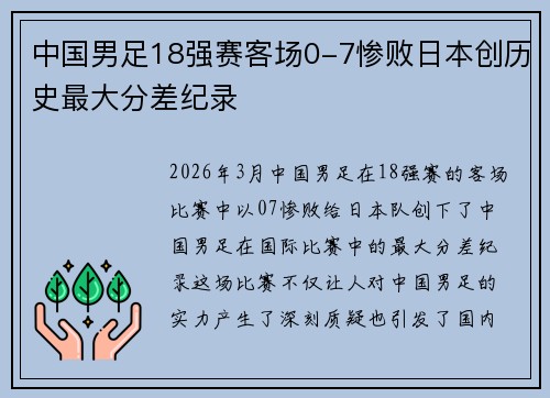 中国男足18强赛客场0-7惨败日本创历史最大分差纪录 中国男足18强赛客场0-7惨败日本创历史最大分差纪录
